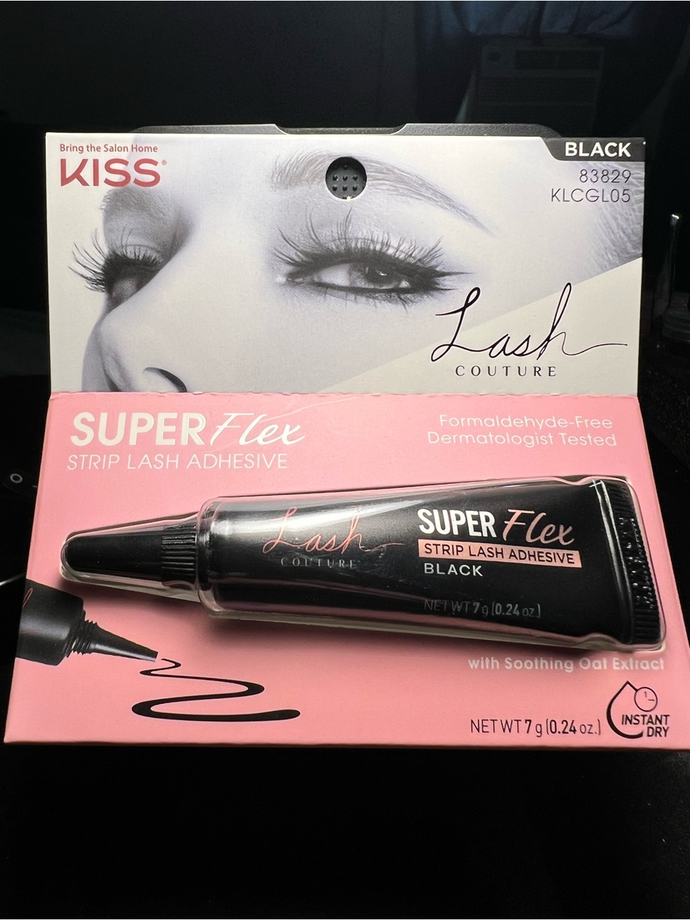 KISS Super Flex Strip Lash Adhesive in Black and Pink Packaging